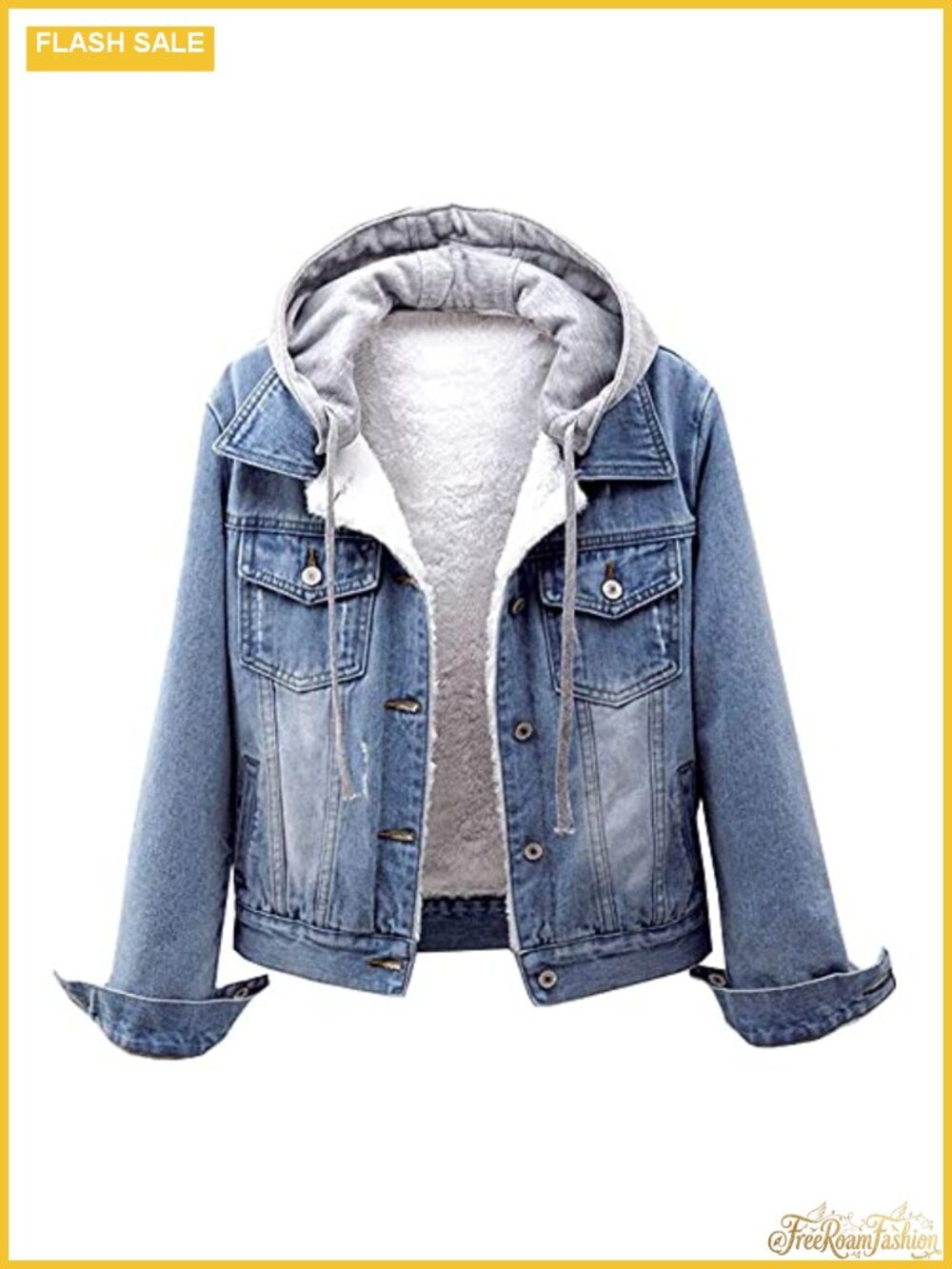 Women's Sherpa Lined Denim Trucker Jacket with Detachable Hood